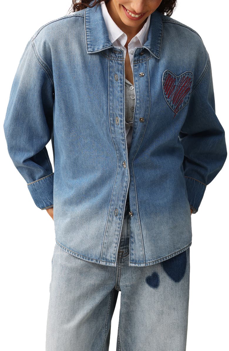 Bayeas Rosalind Embroidered Denim Jacket, Main, color, Medium Blue