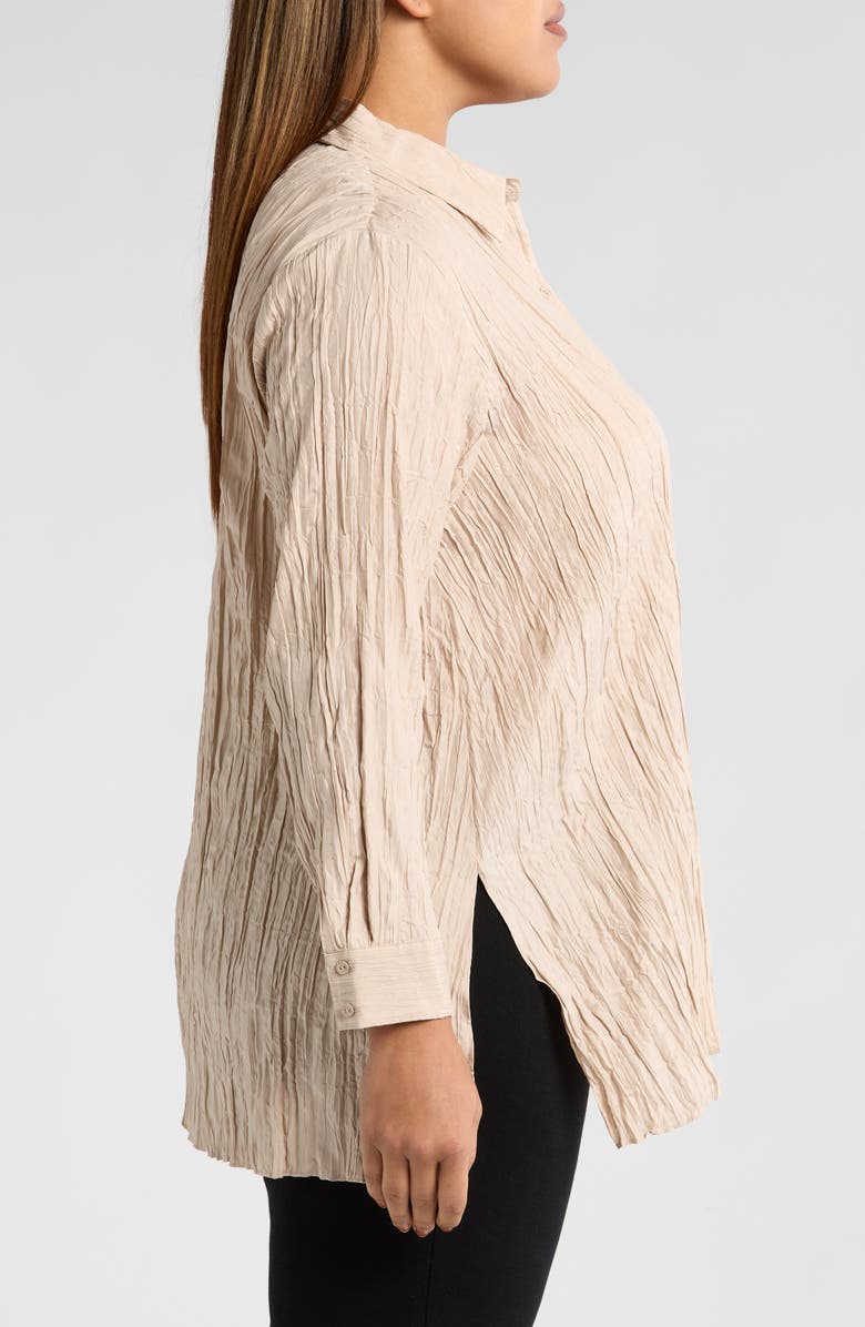 Eileen Fisher Classic Collar Pleated Longline Silk Button-Up Shirt, Alternate, color, 