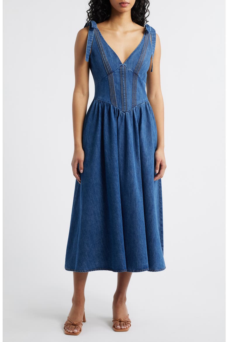 denim plunge dress Women's Indigo Covered Button Plunge Denim Mini Dress