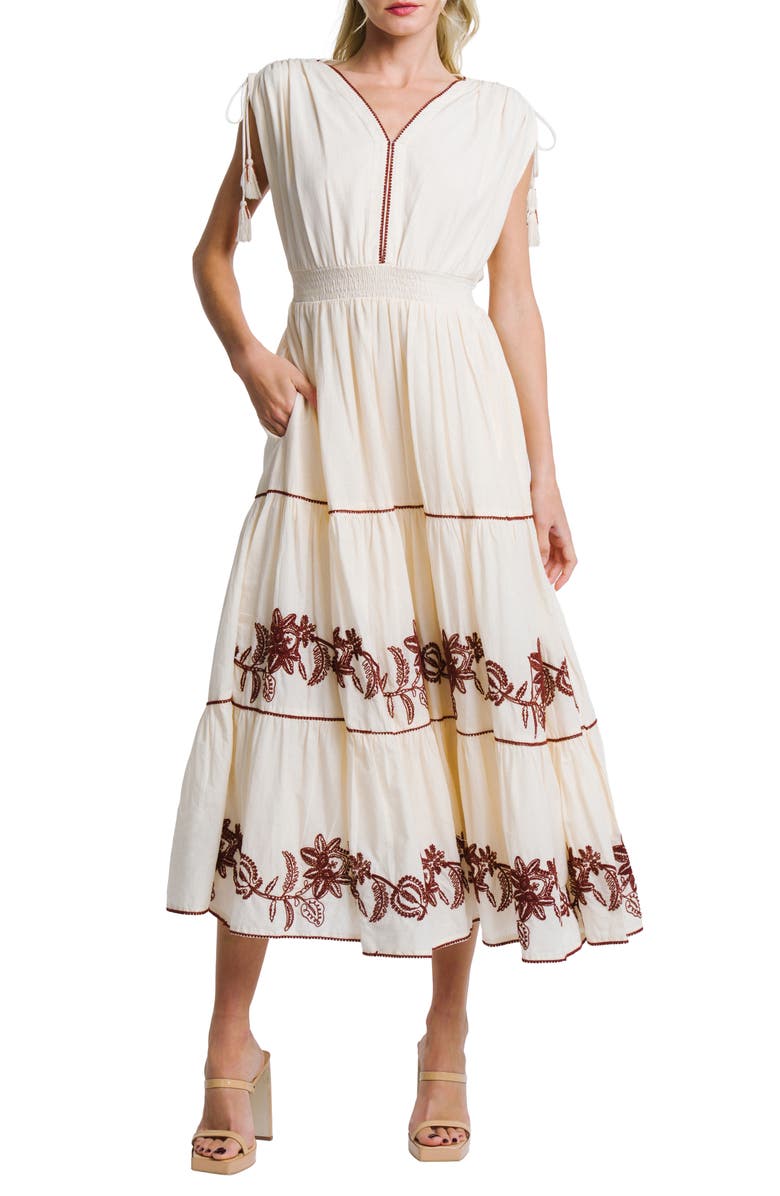 CIEBON Lumi Embroidered Midi Sundress, Main, color, Cream Multi