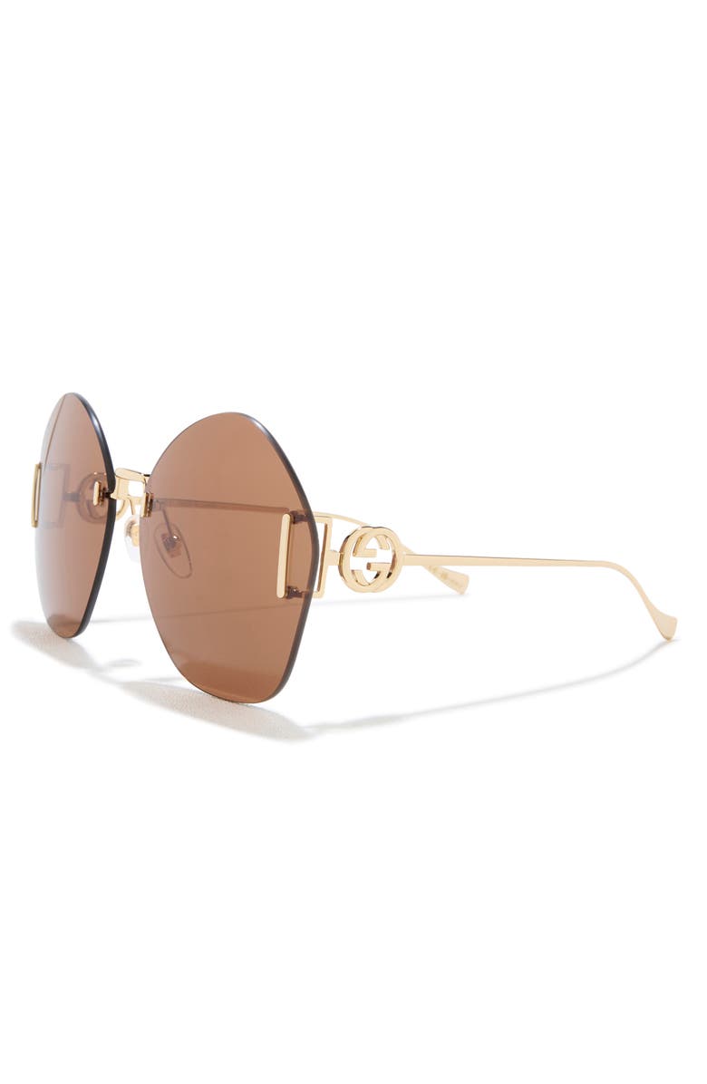 Gucci 65mm Oversize Oval Sunglasses, Alternate, color, Gold Gold Brown