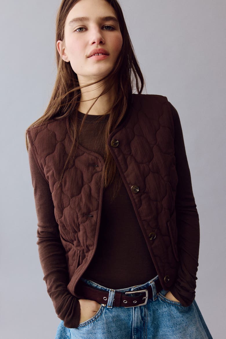 Quilted Gilet, Alternate, color, Dark brown