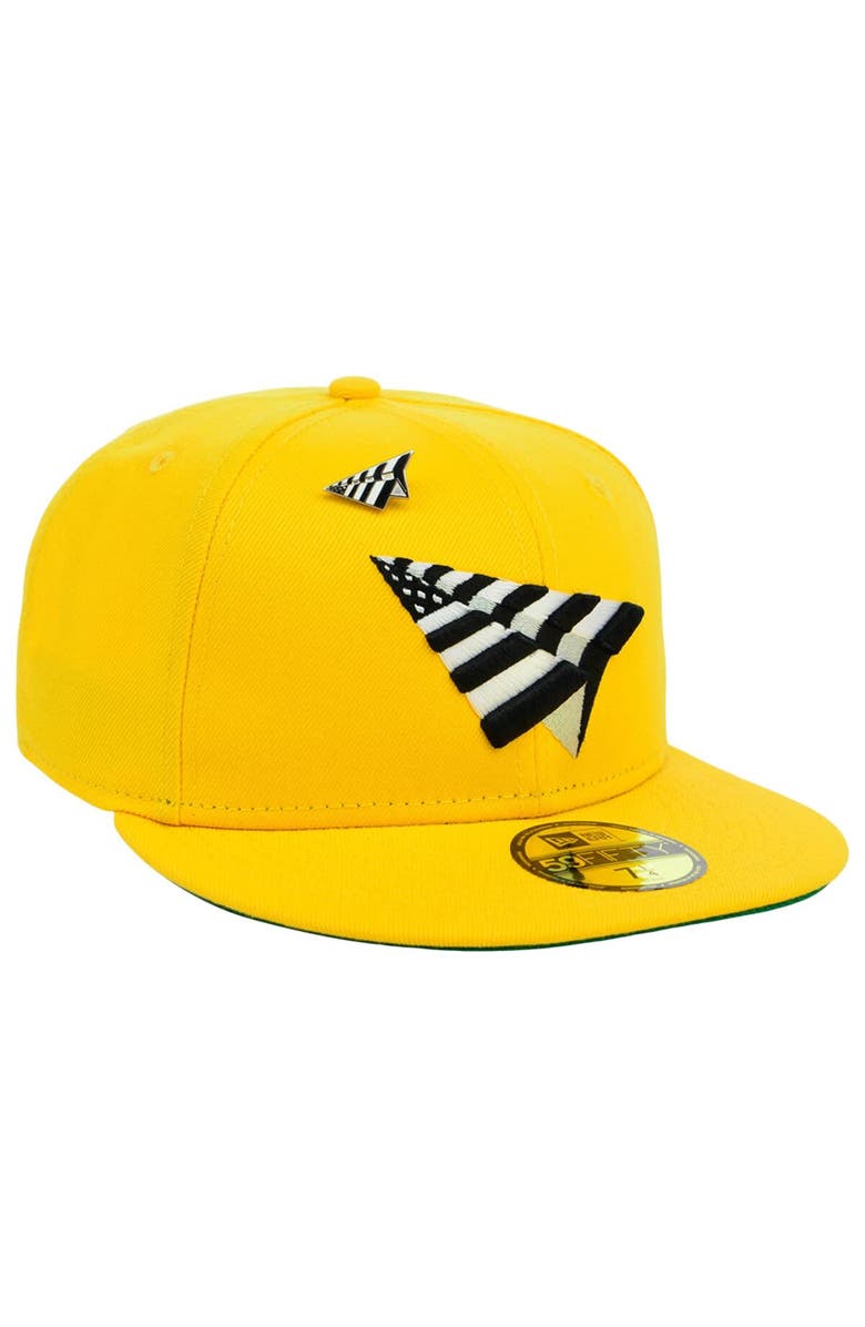 New Era x Paper Planes Men's New Era Yellow Paper Planes 59FIFTY Logo Fitted Hat, Alternate, color, 