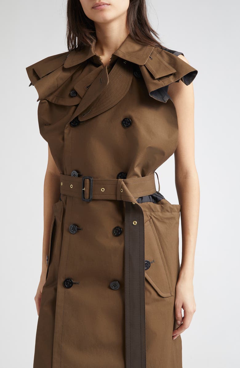Sacai Double Breasted Midi Trench Dress, Alternate, color, 