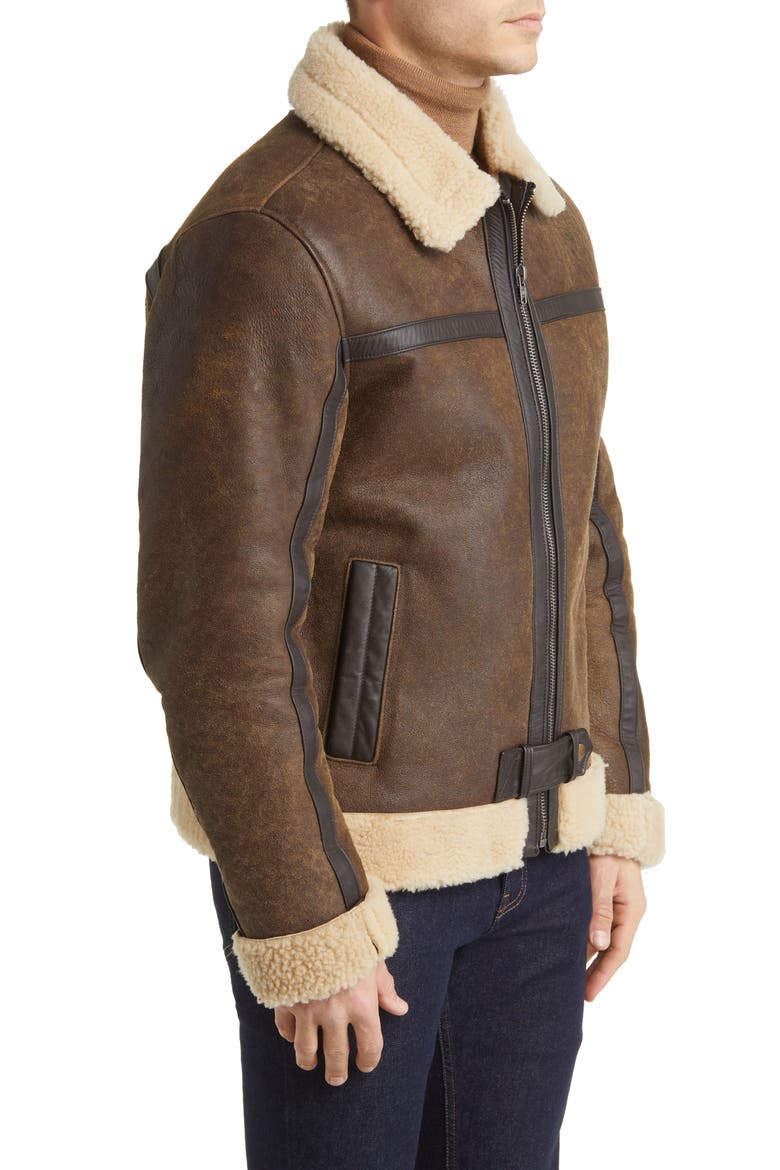 Leather Jacket with Genuine Shearling Trim, Alternate, color, DARK BROWN