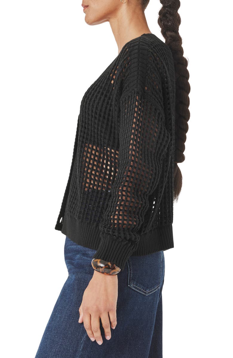 Splendid Camellia Openwork V-Neck Cotton Blend Cardigan, Alternate, color, Black