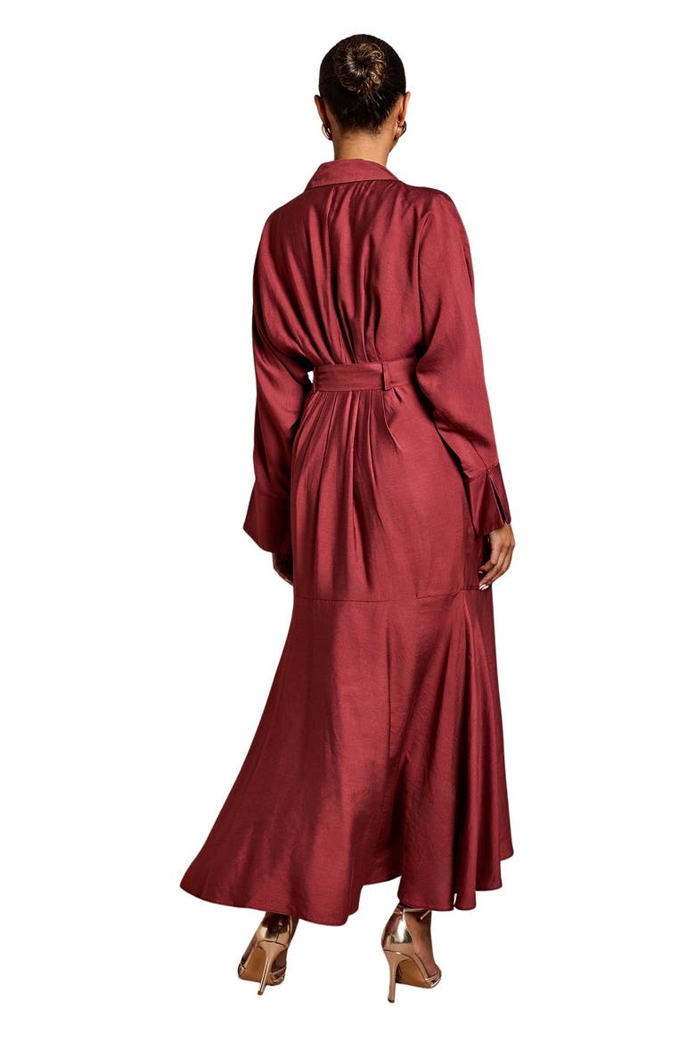 Petite Long Sleeve Belted Wrap Dress, Alternate, color, Burgundy