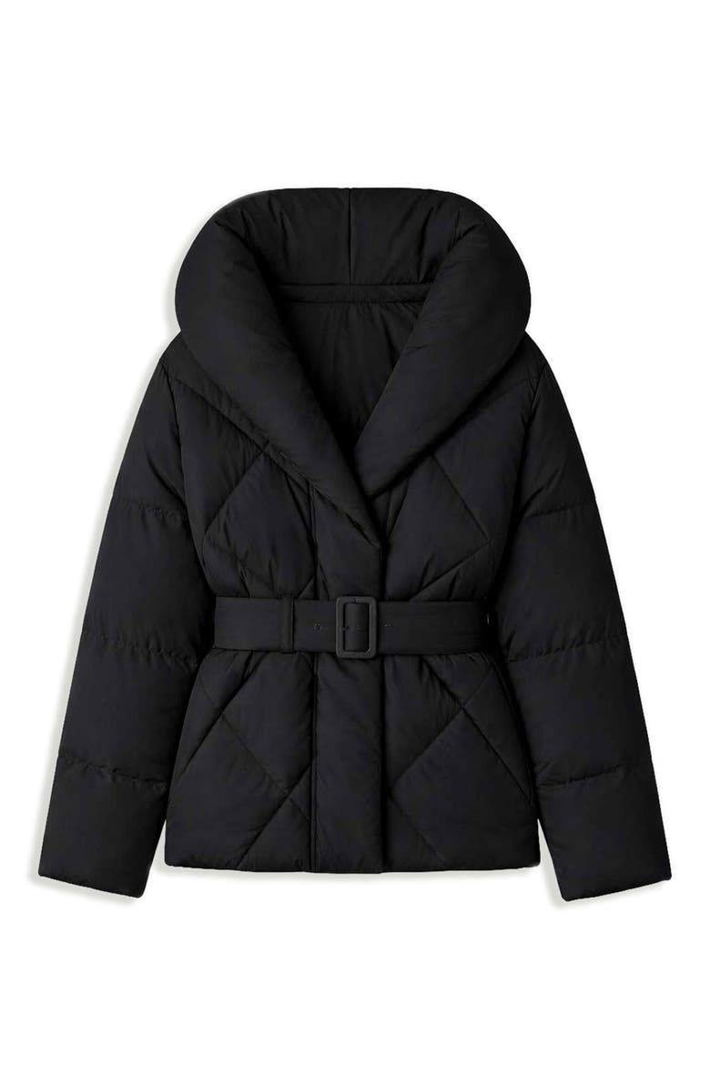 Becky Belted Shawl Collar Puffer Jacket, Alternate, color, BLACK