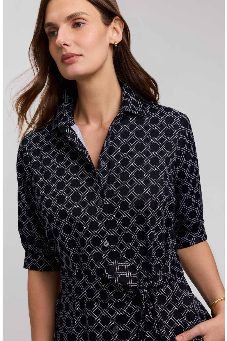 Esther Belted Geo Print Cotton Shirtdress, Alternate, color, BLACK/ WHITE