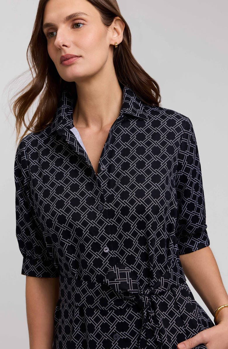 Foxcroft Esther Belted Geo Print Cotton Shirtdress, Alternate, color, Black/ White