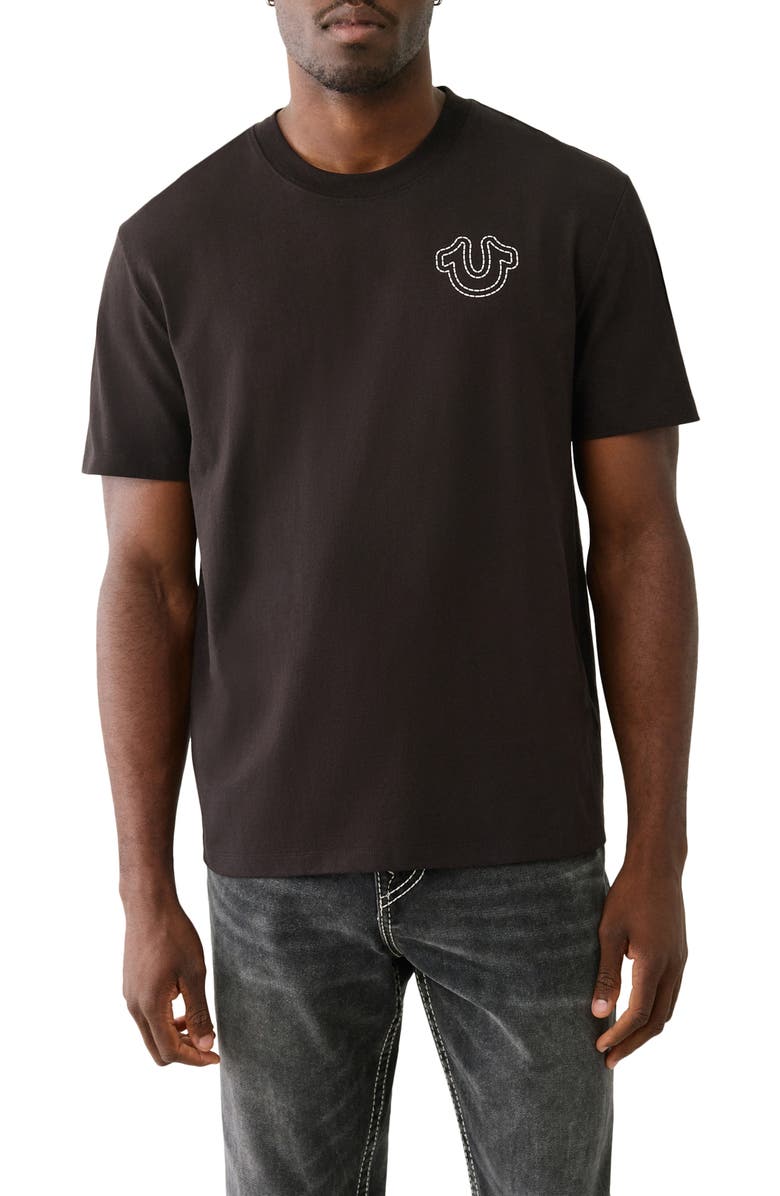 True Religion Embroidered Logo Cotton Graphic T-Shirt, Main, color, Jet Black