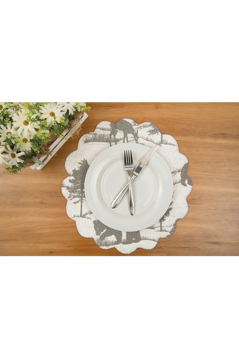 Henderson Hideaway Round Woven Reversible Rustic Winter Wilderness Placemats Set of 6, 17", Alternate, color, Beige