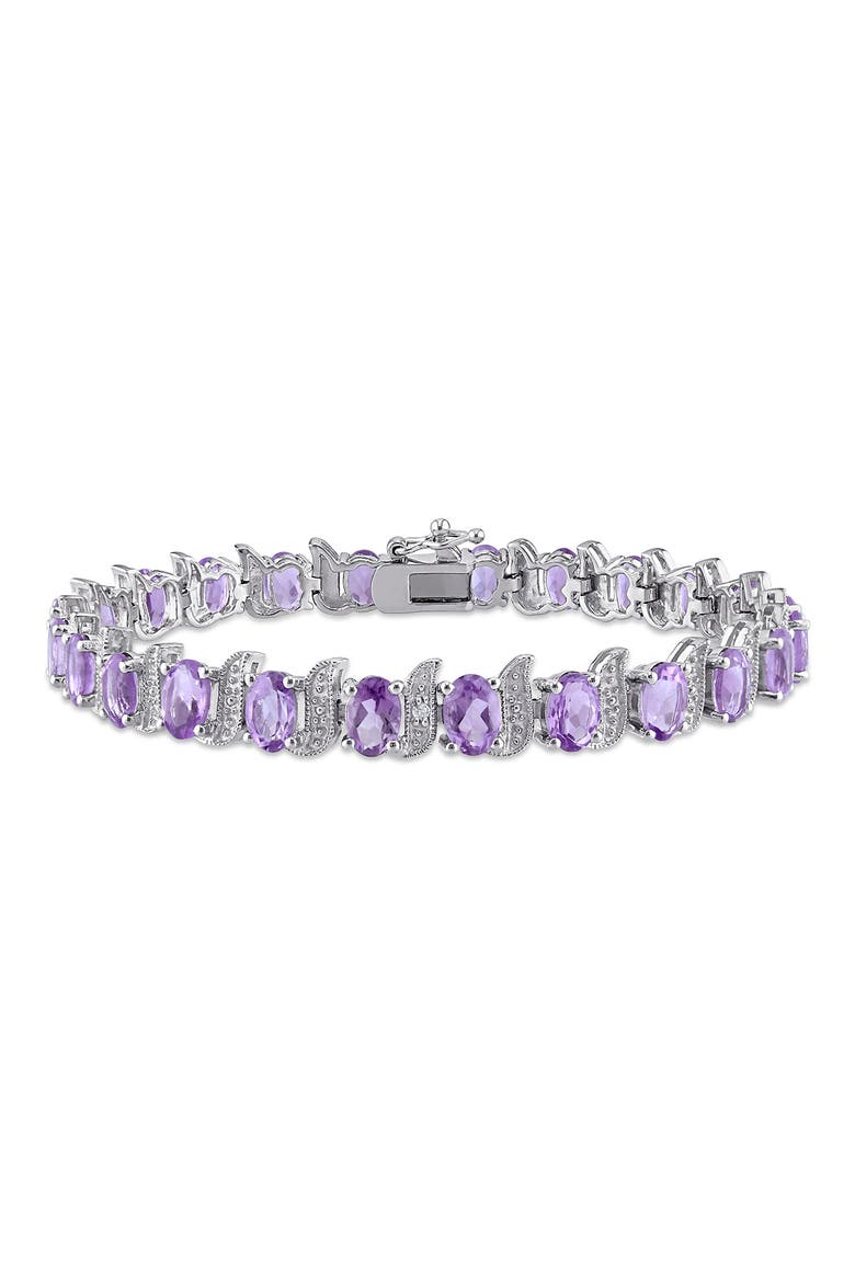 Sterling Silver Amethyst & Diamond Bracelet - 0.03 ctw, Main, color, PURPLE