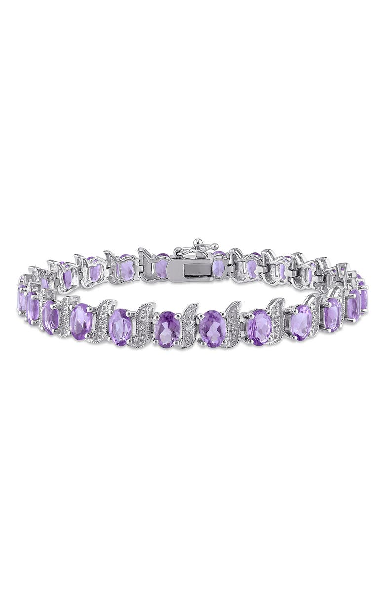 DELMAR Sterling Silver Amethyst & Diamond Bracelet - 0.03 ctw, Main, color,