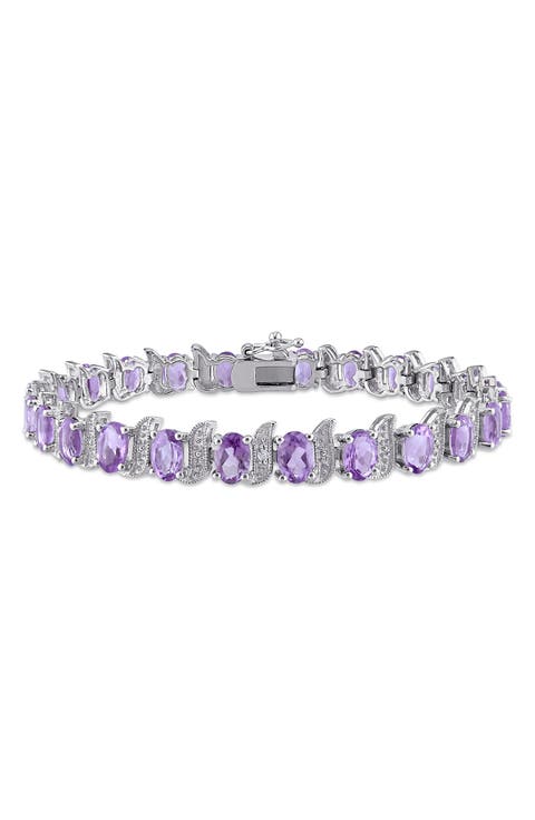 Sterling Silver Amethyst & Diamond Bracelet - 0.03 ctw