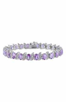 DELMAR Sterling Silver Amethyst & Diamond Bracelet - 0.03 ctw