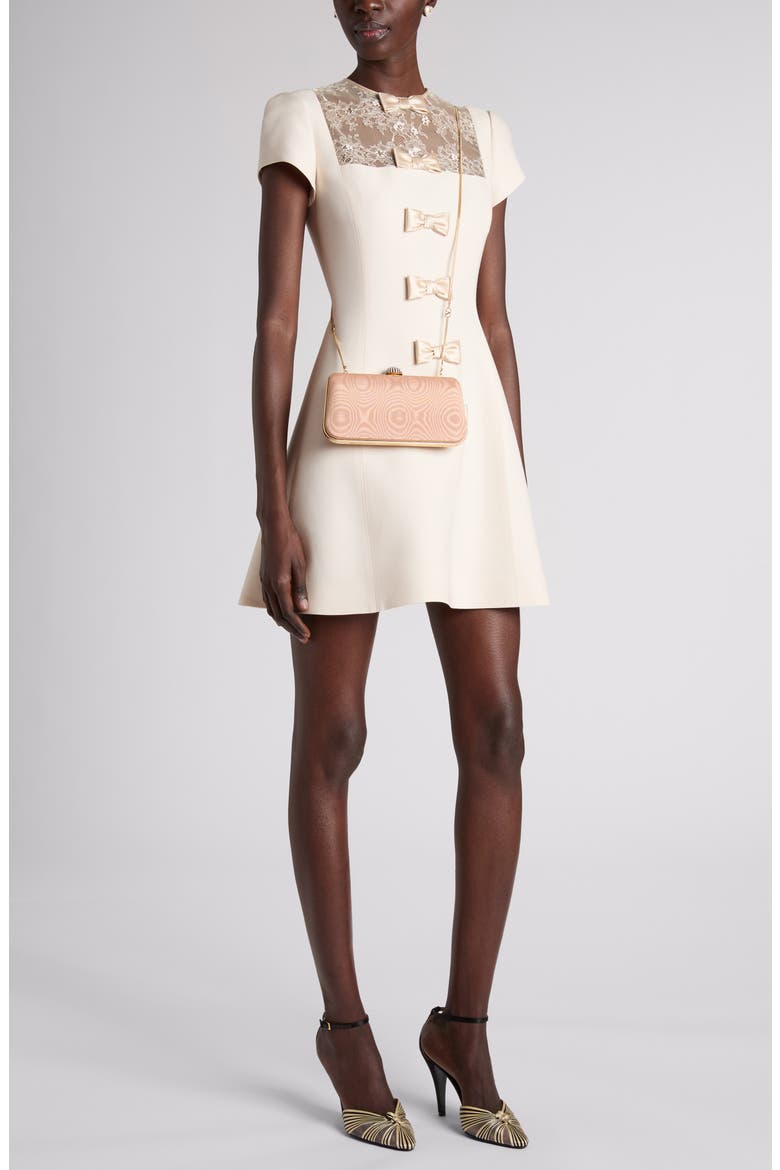 Lace & Satin Bows Wool & Silk Crepe Couture Minidress, Alternate, color, VANILLA
