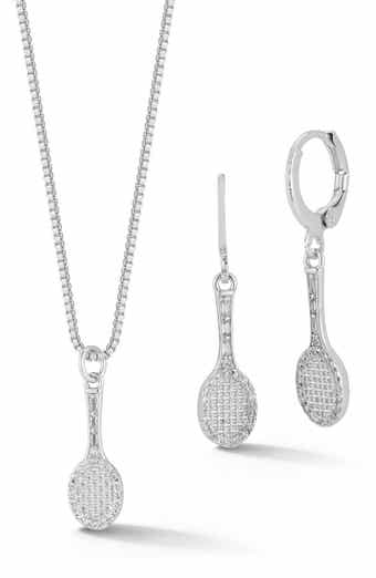 GLAZE JEWELRY Tennis Racquet Drop Huggie Hoop Earrings & Necklace Set