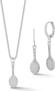 GLAZE JEWELRY Tennis Racquet Drop Huggie Hoop Earrings & Necklace Set