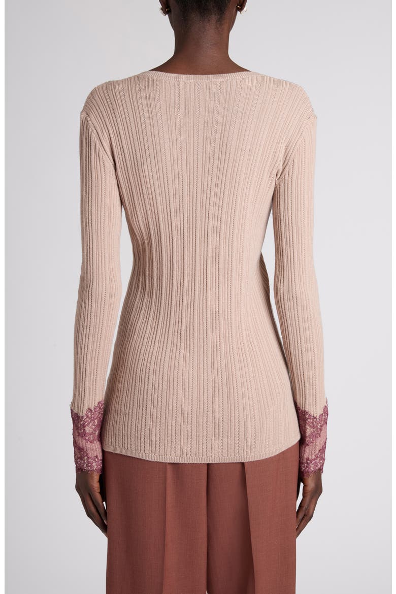 Lace Trim Cashmere Sweater, Alternate, color, POUDRE