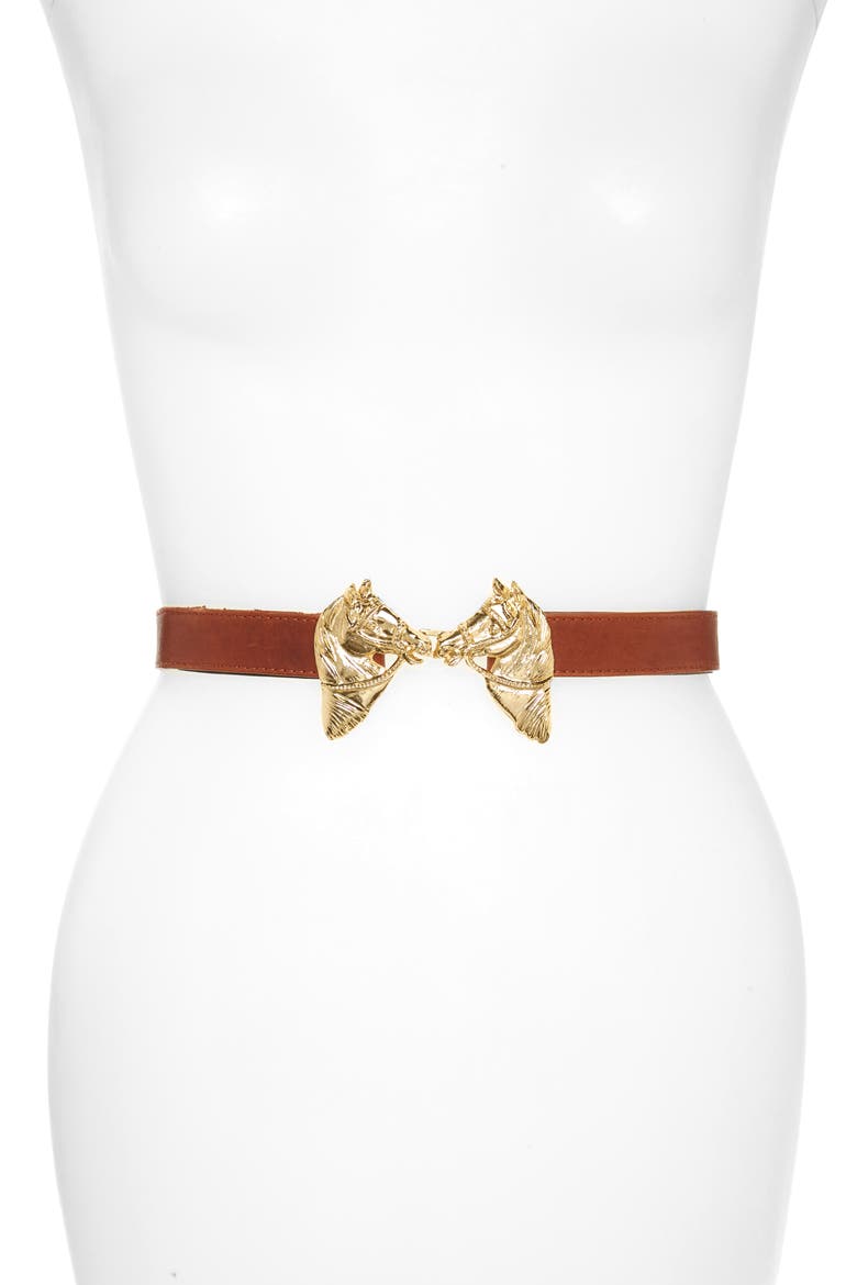 Harvey Horse Clasp Leather Belt, Main, color, COGNAC
