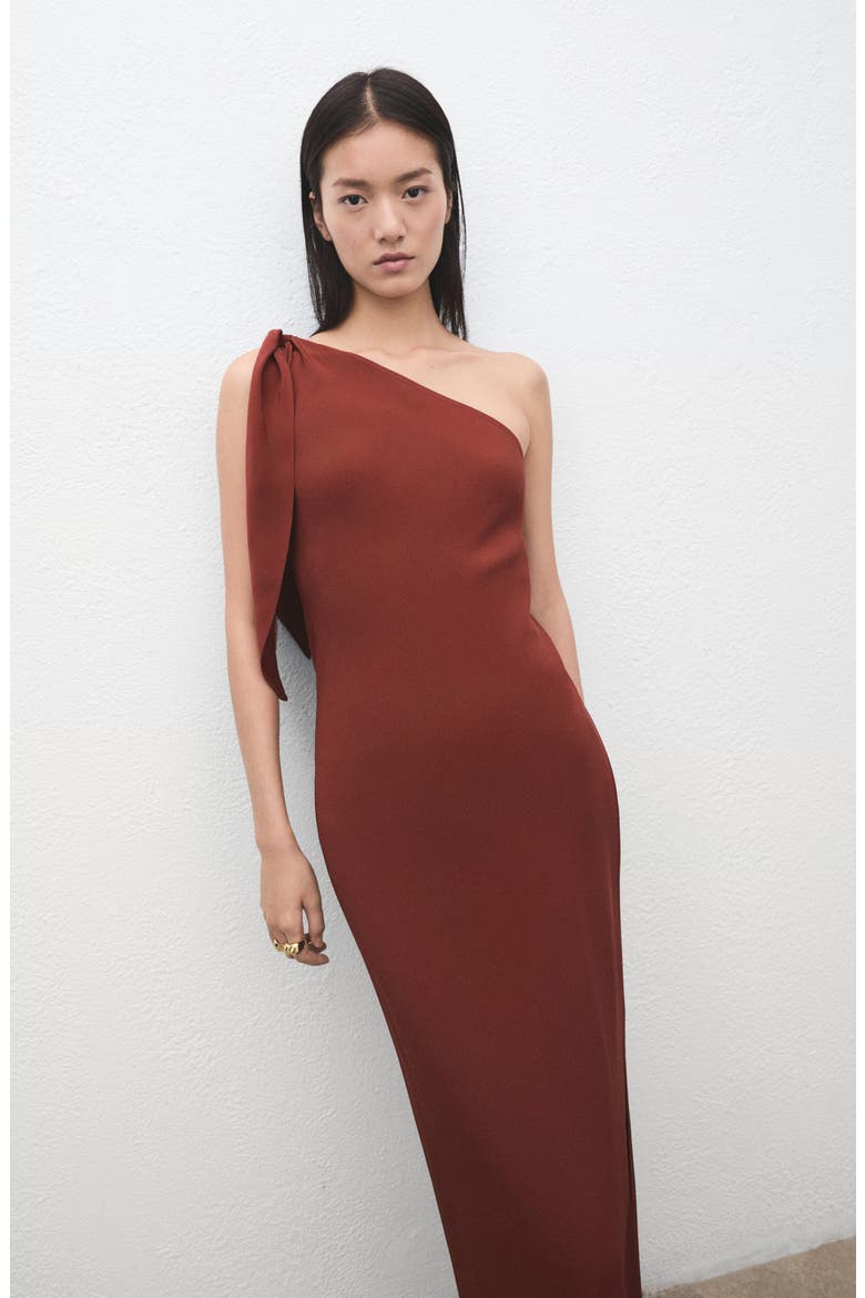 Tie Strap One-Shoulder Maxi Dress, Alternate, color, BURGUNDY
