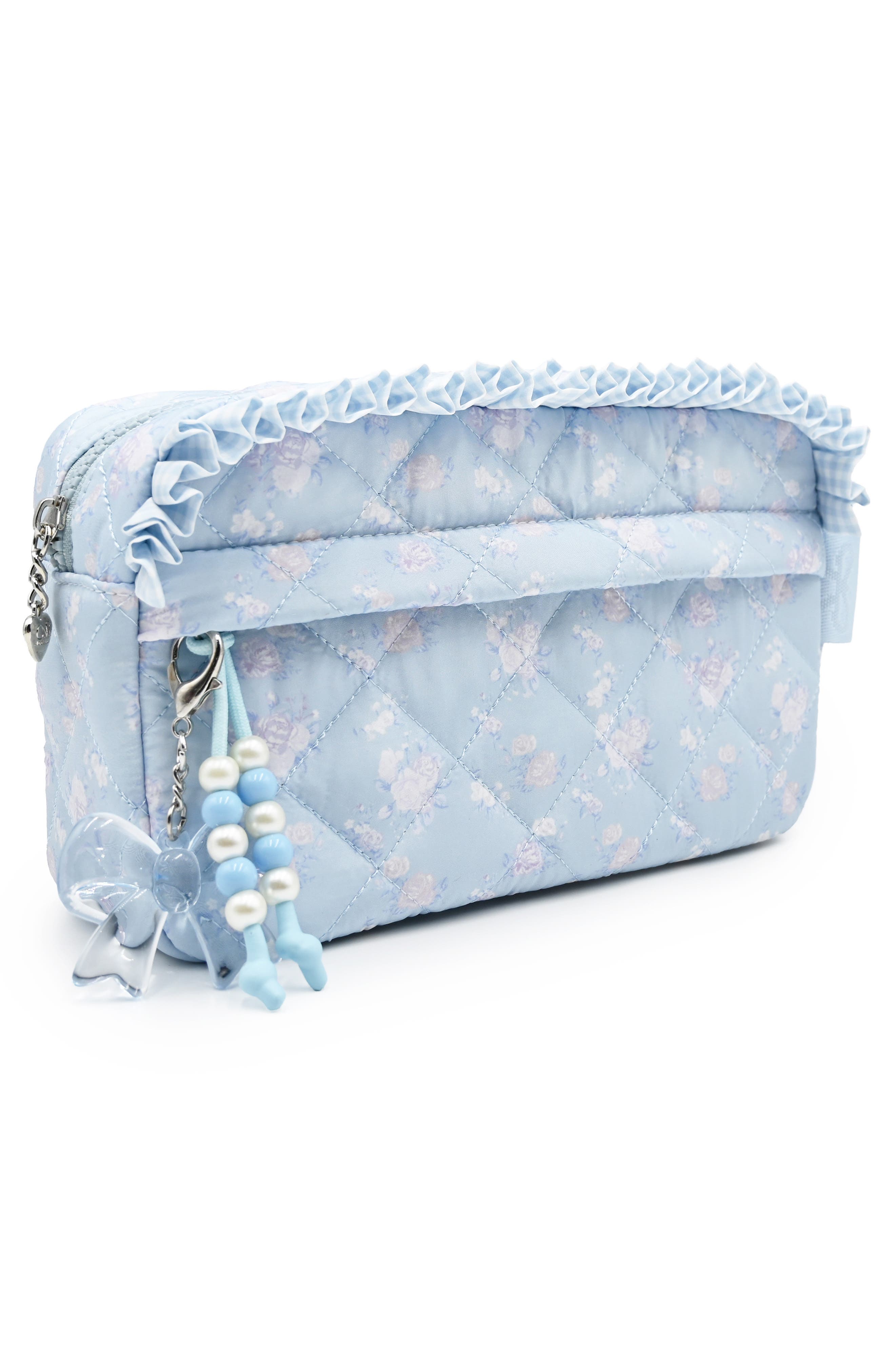 Kids' Floral Ruffle Cosmetic Pouch, Alternate, color, FROST