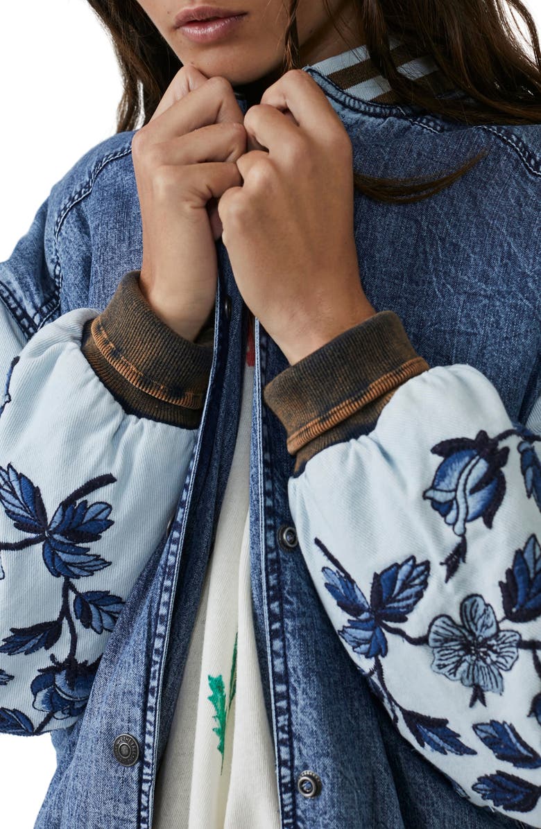 Free People Team Spirit Denim Jacket, Alternate, color, Stone Blue