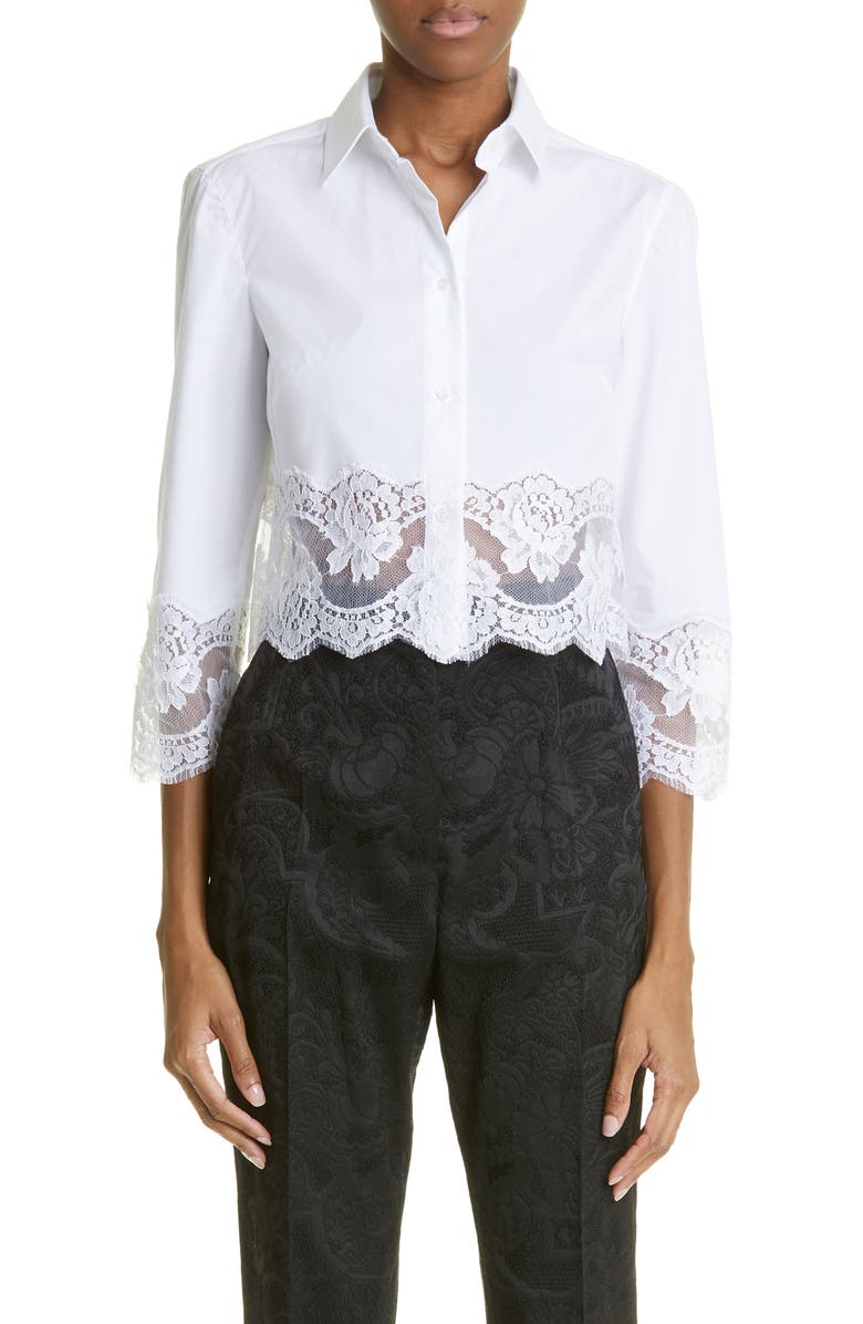 Dolce&Gabbana Button Up Floral Lace Crop Button-Up Shirt, Main, color, 