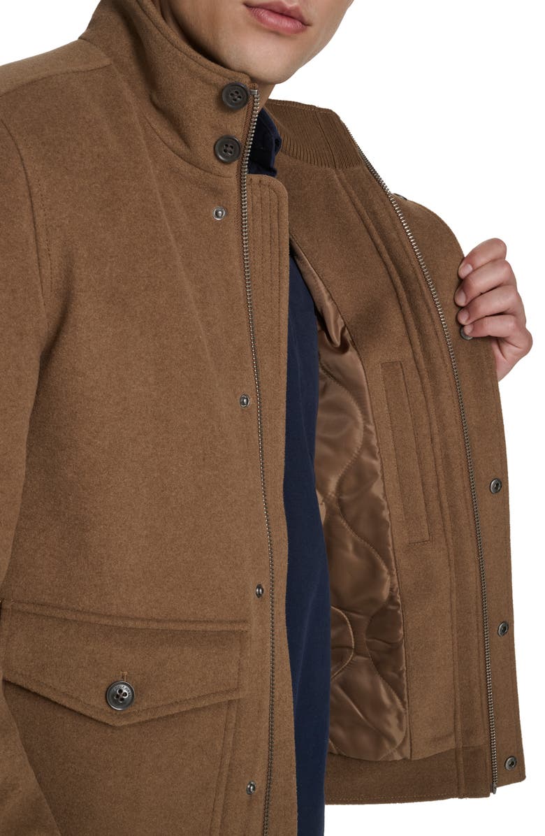 Cole Haan Signature Stand Collar Wool Blend Bomber Jacket, Alternate, color, Camel