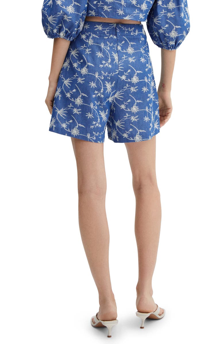 MANGO Embroidred High Waist Cotton Blend Shorts, Alternate, color, Blue