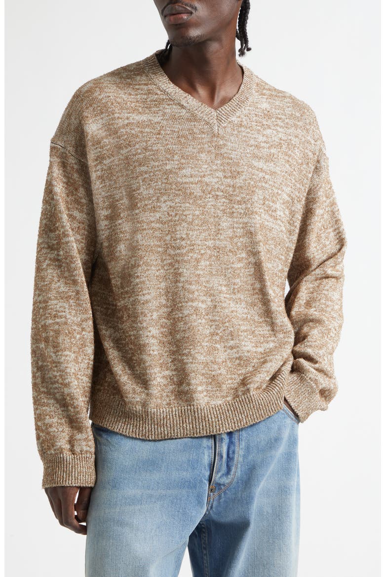 V-Neck Sweater, Main, color, LIGHT BROWN/ BEIGE
