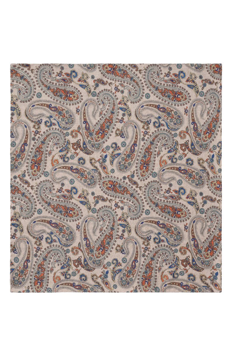 Eton Beige Quatrefoil & Paisley Reversible Wool Pocket Square, Alternate, color, Light Beige