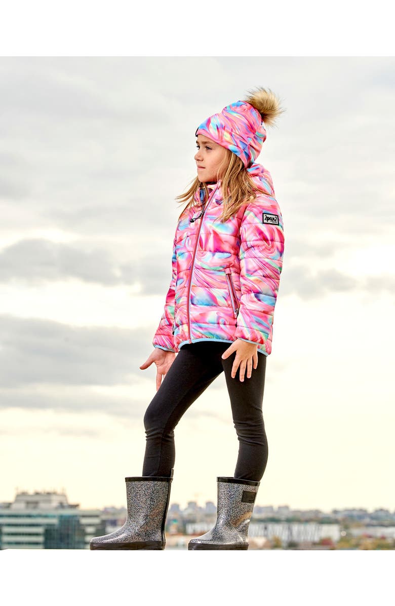 Deux par Deux Girl's Quilted Jacket Printed Marble, Alternate, color,