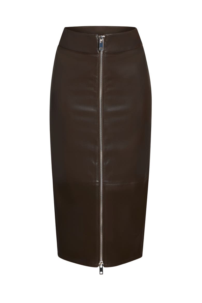 Millicent Vegan Leather High Rise Midi Skirt, Alternate, color, Ash Brown