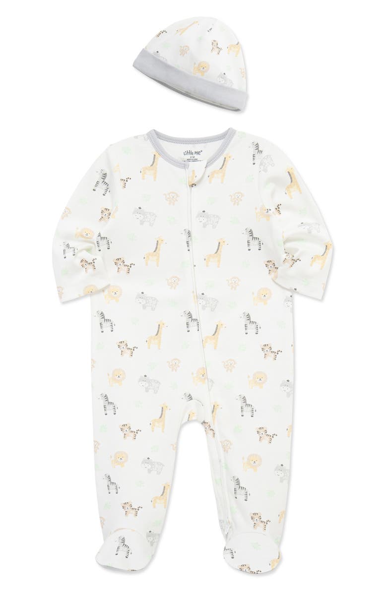 Little Me Cute Safari Footie & Hat Set, Alternate, color, Pink Multi