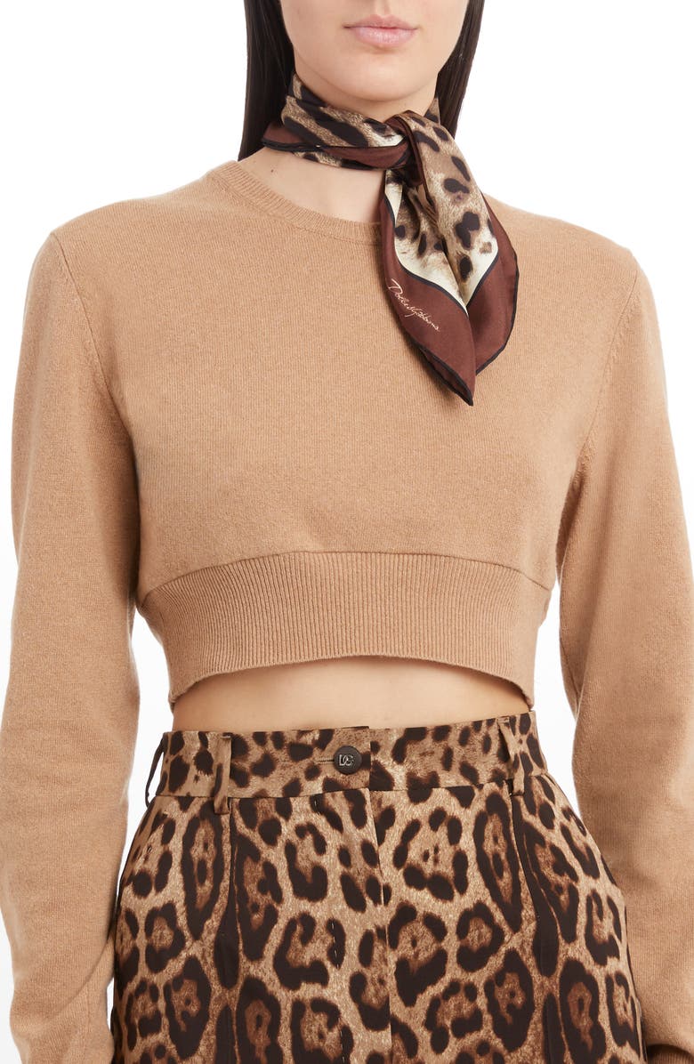 Dolce&Gabbana Leopard Print Square Silk Scarf, Alternate, color,