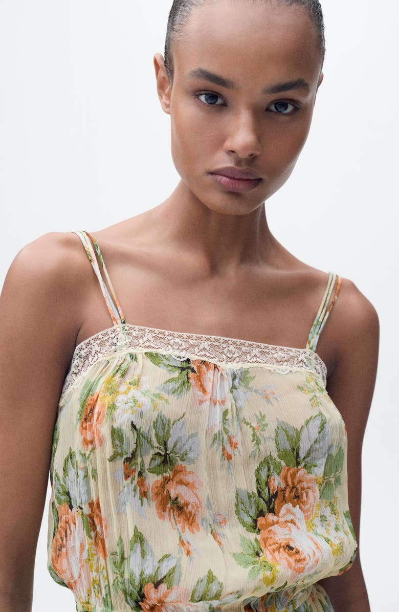 MANGO Floral Tie Leg Jumpsuit, Alternate, color, Ecru