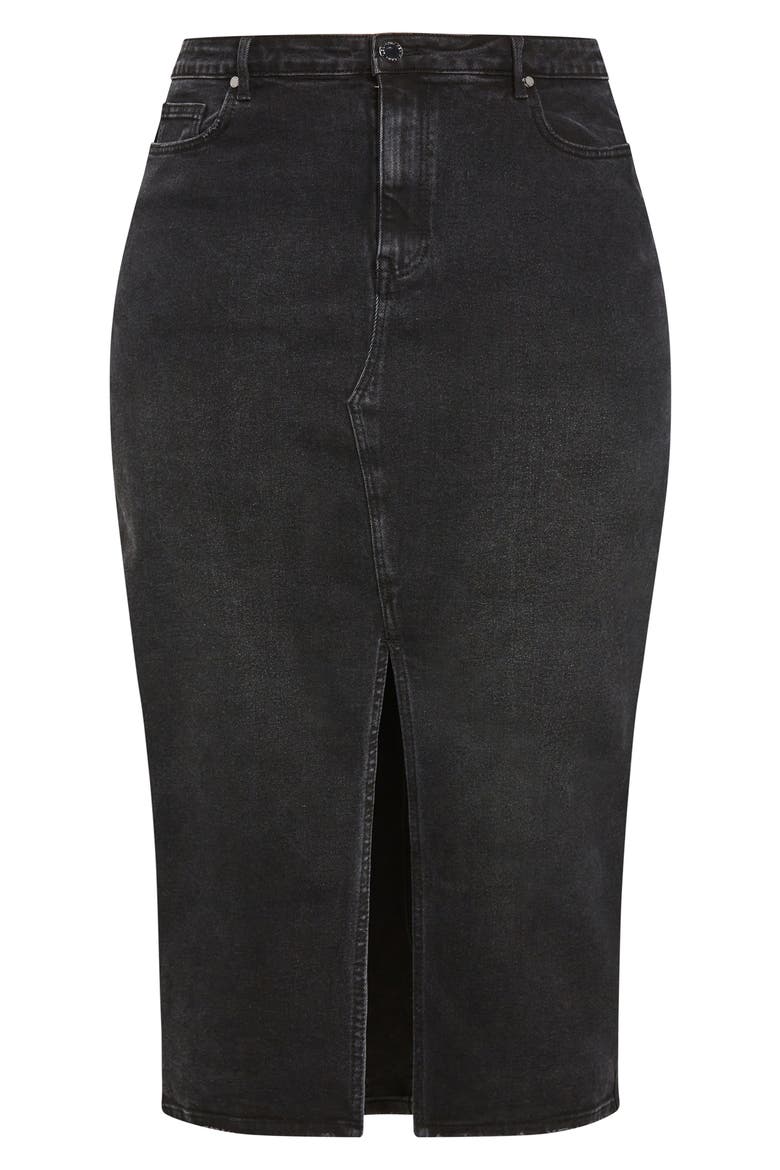 Oaklyn Front Slit Midi Denim Skirt, Alternate, color, BLACK WASH