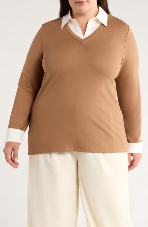 Jones New York Layered Look Long Sleeve Top In Brown