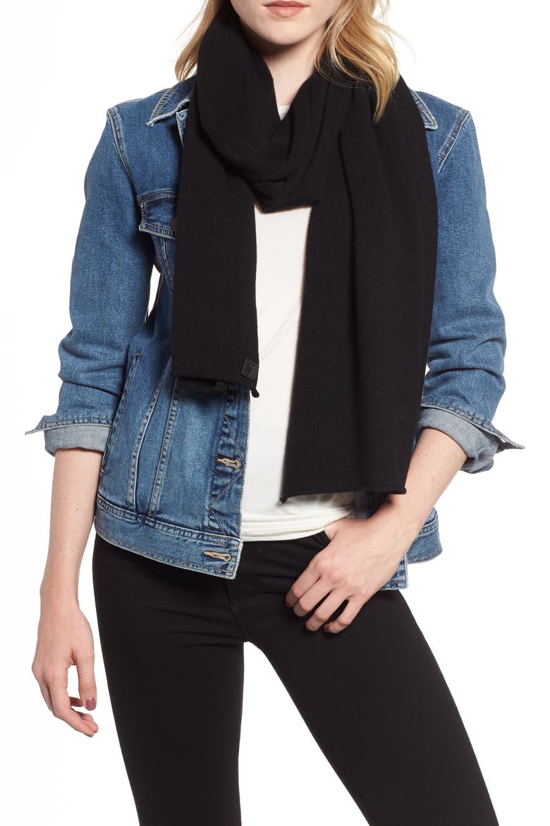 Rolled Ends Wool & Cashmere Scarf, Main, color, BLACK