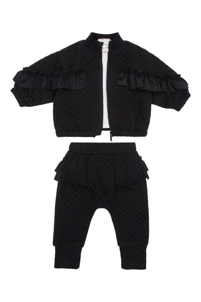Habitual Jada Ponte Tee, Quilted Bomber Jacket & Pants Set, Main, color, BLACK