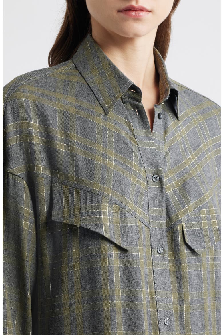 Bostaffa Metallic Plaid Woven Shirt, Alternate, color, GREEN MULTI