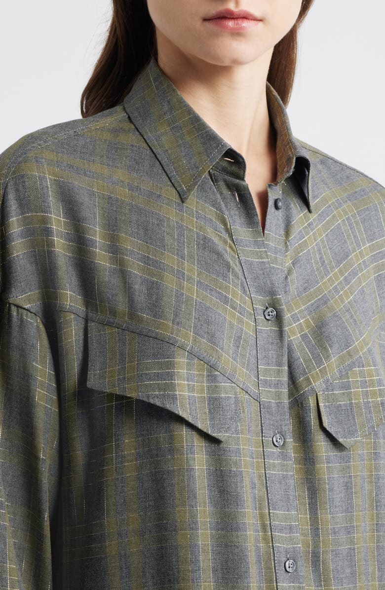 BOSS Orange Bostaffa Metallic Plaid Woven Shirt, Alternate, color, Green Multi