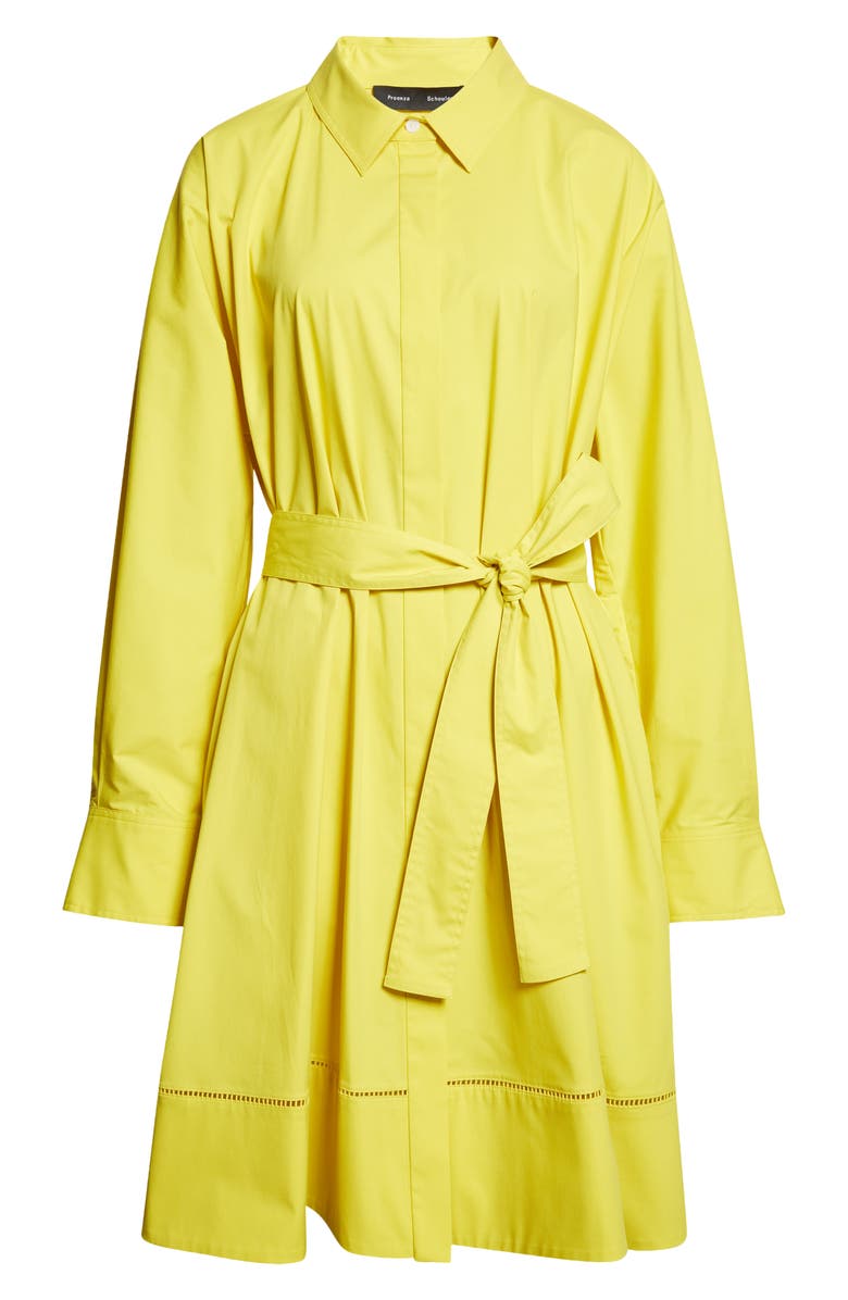 Proenza Schouler Sammy Long Sleeve Belted Stretch Cotton Poplin Shirtdress, Alternate, color, Yellow