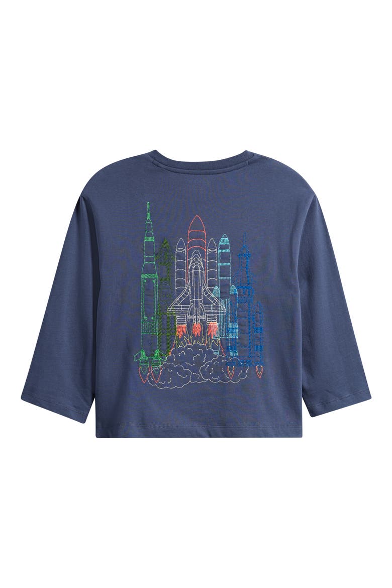 Kids' Long Sleeve Embroidered Cotton T-Shirt, Alternate, color, VINTAGE INDIGO