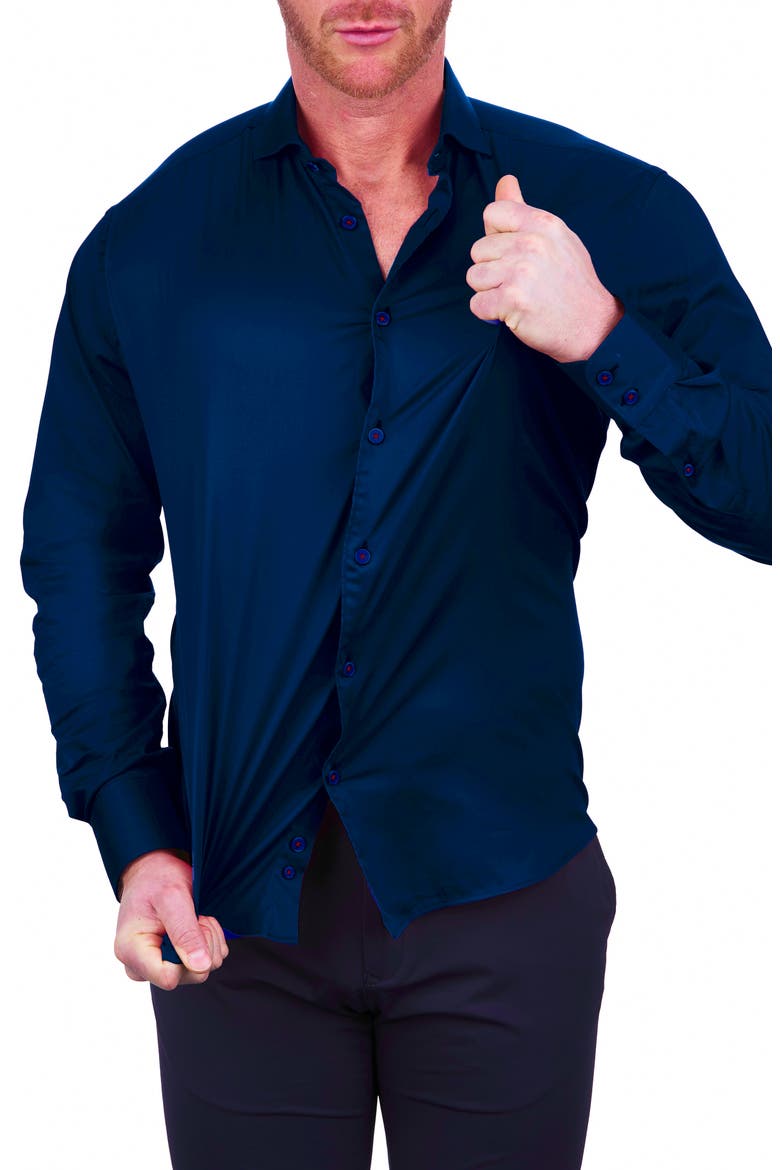 Einstein Button-Up Stretch Cotton Shirt, Alternate, color, BLUE