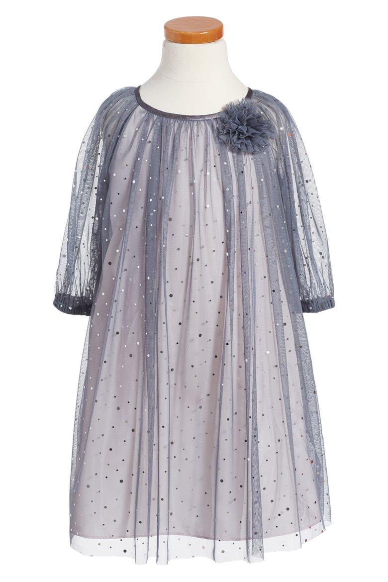Iris & Ivy Sparkle Mesh Dress, Main, color, GREY