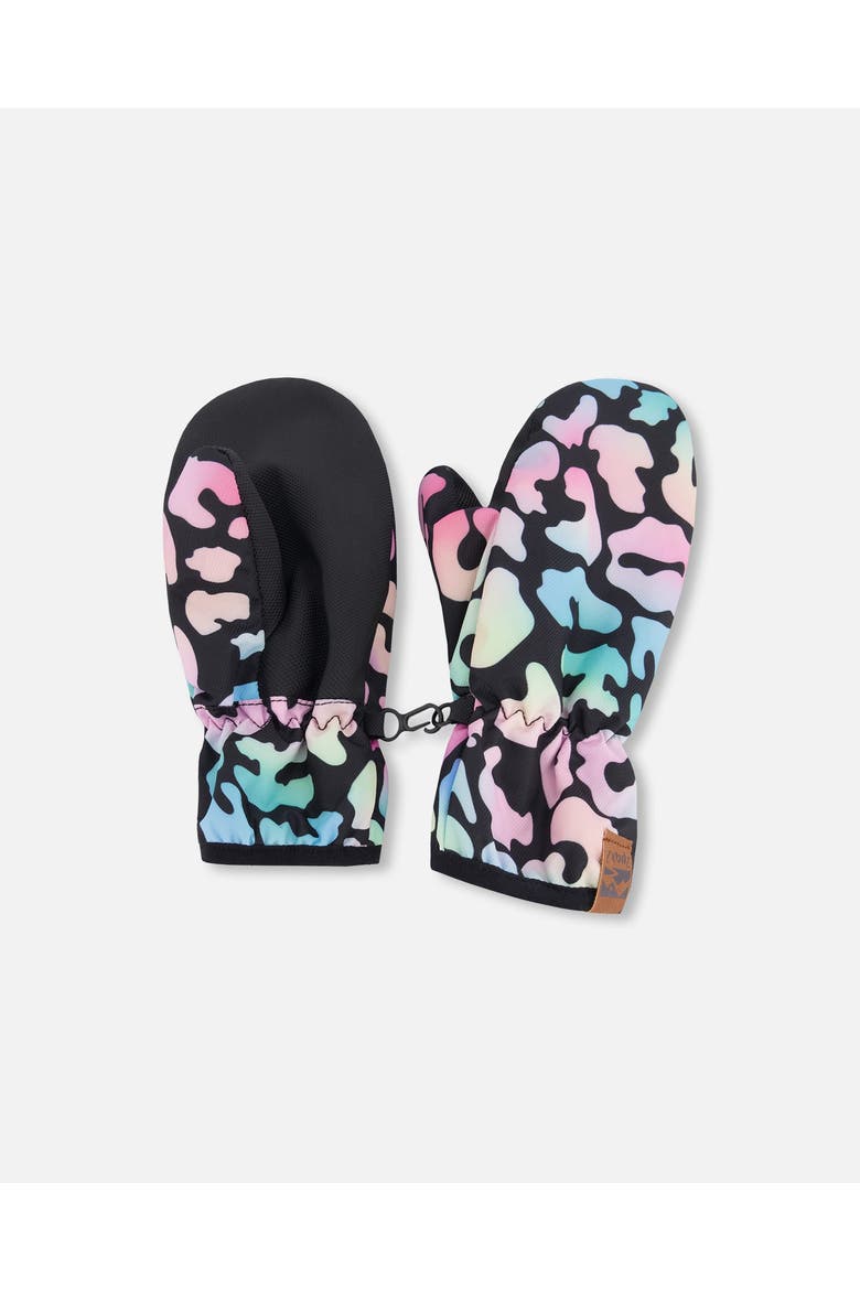 Girl Mid-Season Mittens Animal in Recycled Polyester, Main, color, Black Animal Print