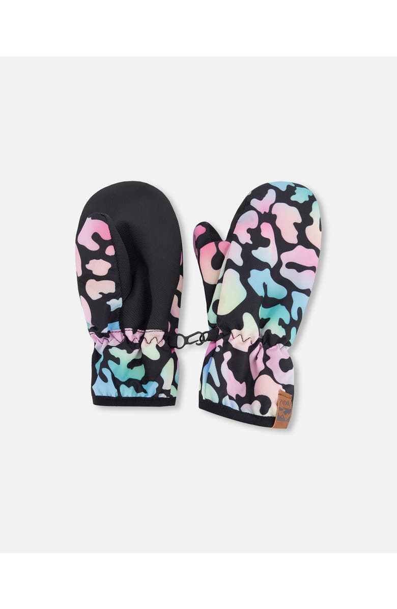 Deux par Deux Girl Mid-Season Mittens Animal in Recycled Polyester, Main, color, Black Animal Print